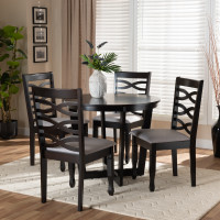 Baxton Studio Leda-Grey/Dark Brown-5PC Dining Set Leda Modern and Contemporary Grey Fabric Upholstered and Dark Brown Finished Wood 5-Piece Dining Set